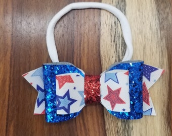 Patriotic Bow, 4th of July Bow, 4th of July Hair Accessories, 4th of July Baby Bow, Independence Day Headband, Baby Summer Headband, Star