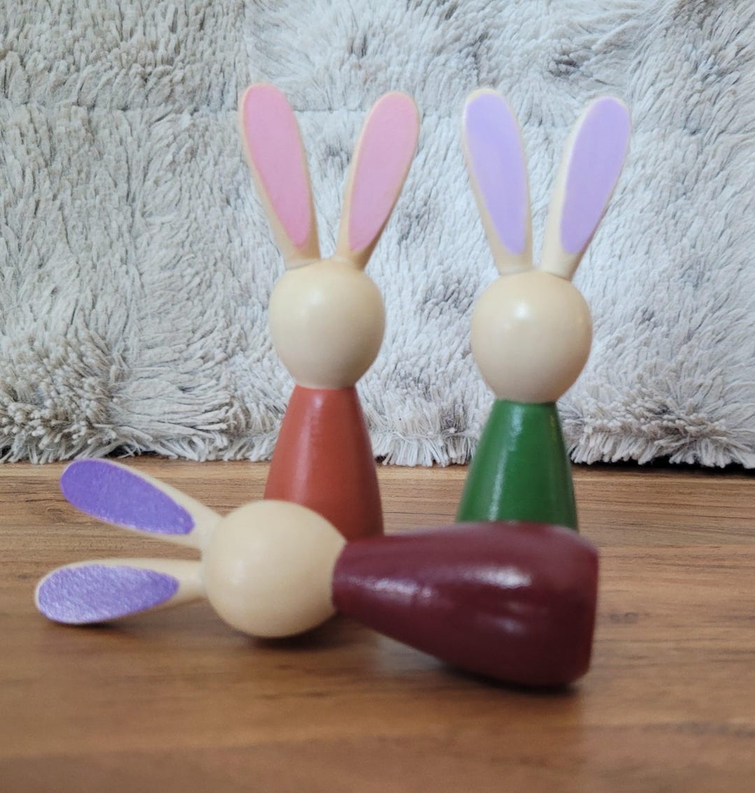Hand Painted Wood Bunny Peg Dolls: Fall Colors, Set of 3 - Etsy
