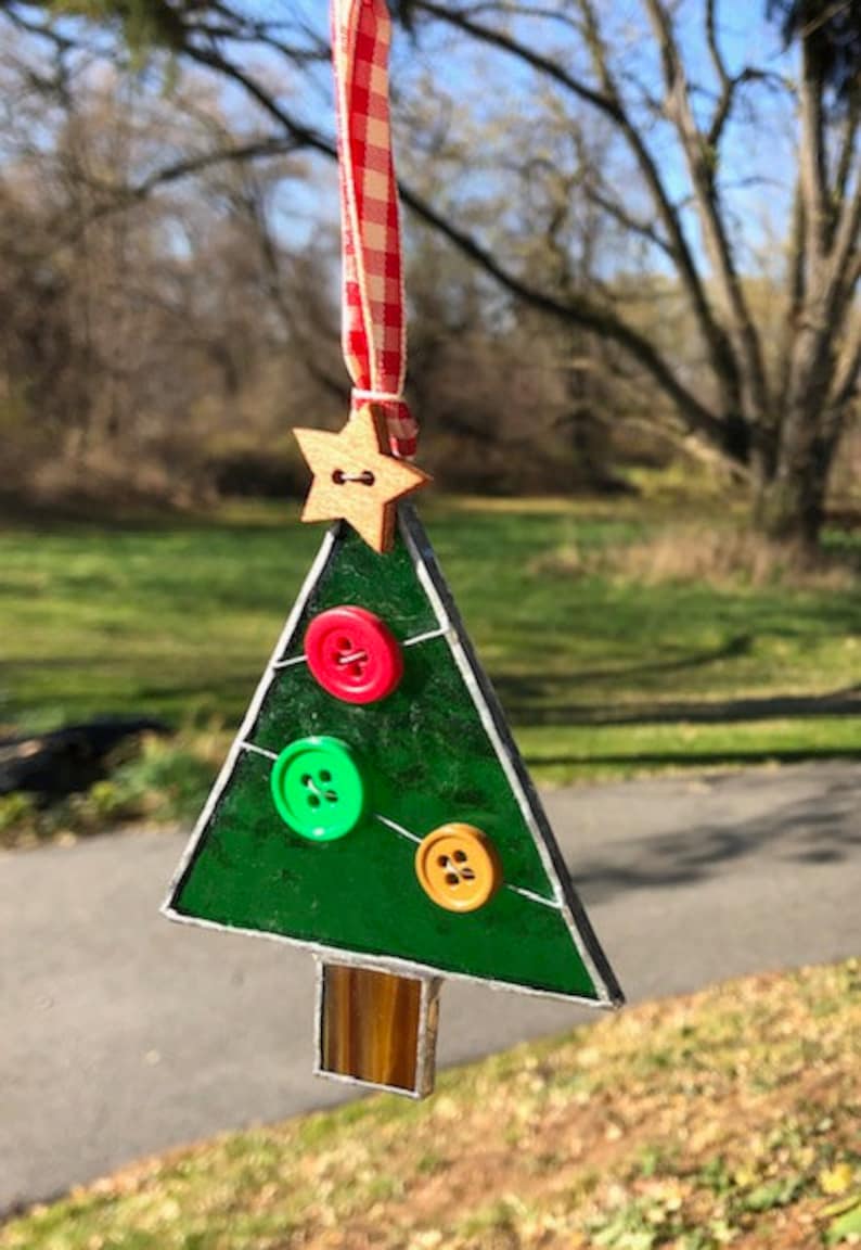 Rustic Stained Glass Christmas Tree Ornament