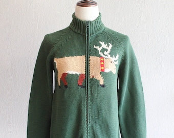 reindeer intarsia knit cardigan / s m