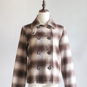 brown tartan pea coat / s m