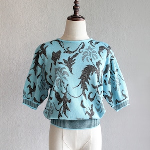 blue lamé knit sweater / m