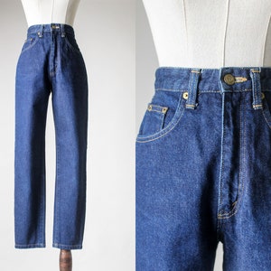 indigo high waist tapered jeans / 23&quot;