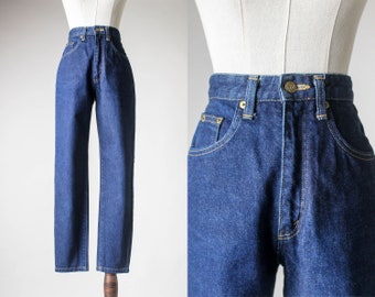 indigo high waist tapered jeans / 23"