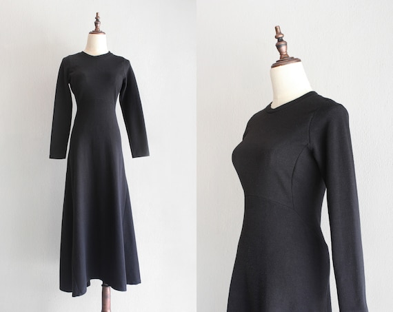 structured knit dress / bias cut black dress / s