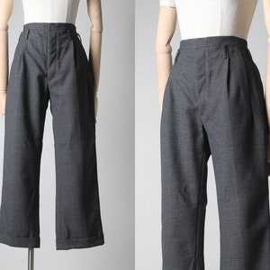 gray checkered pleated pants / 27&quot;