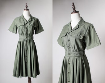 army green military dress / s