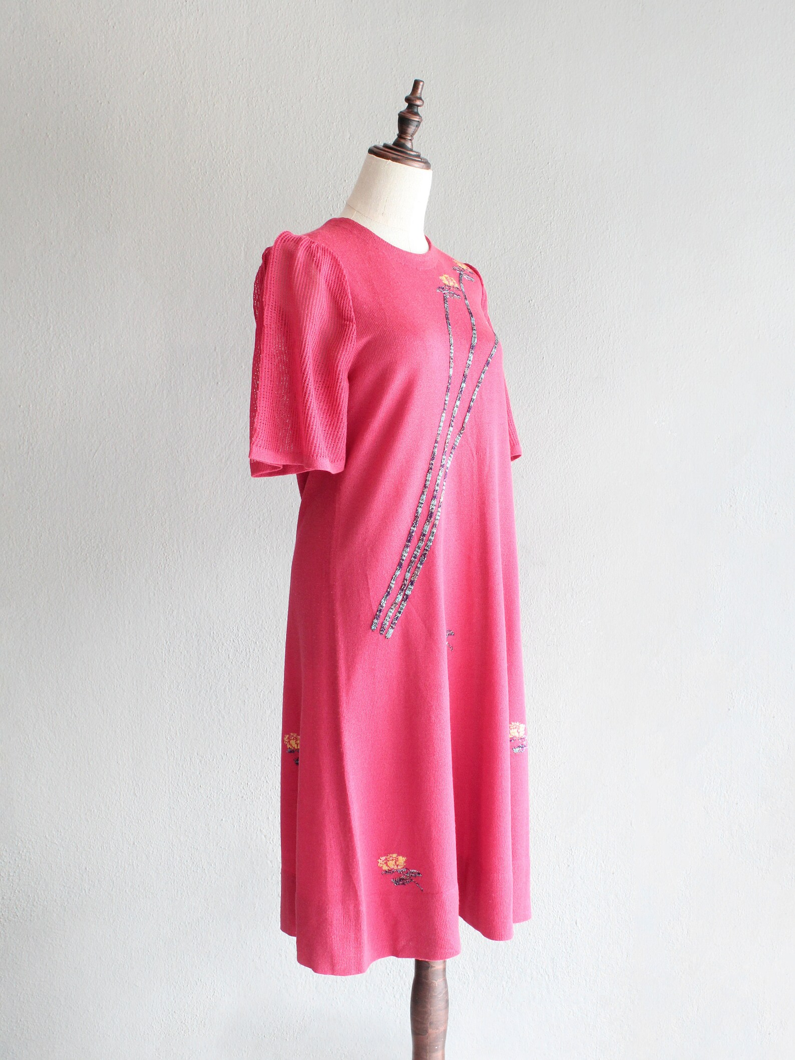 Floral Intarsia Knit Dress / Toyoko Saito / S M - Etsy