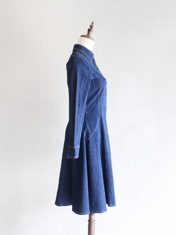 western denim flare dress / xs s - image 4