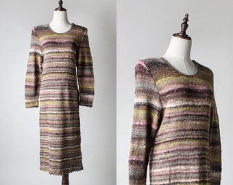 hand knit striped wool dress / m