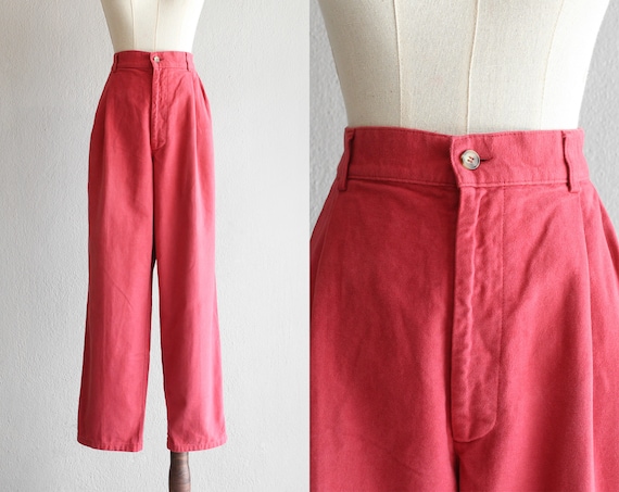 raspberry cotton pleated pants / 29"