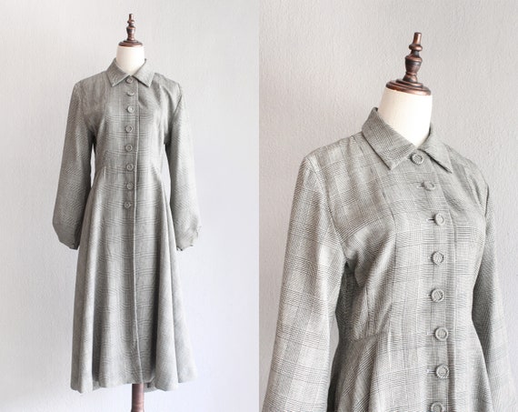 80s Norma Kamali check wool coat dress / l - image 1