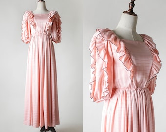 blush satin puff sleeve dress / xs s