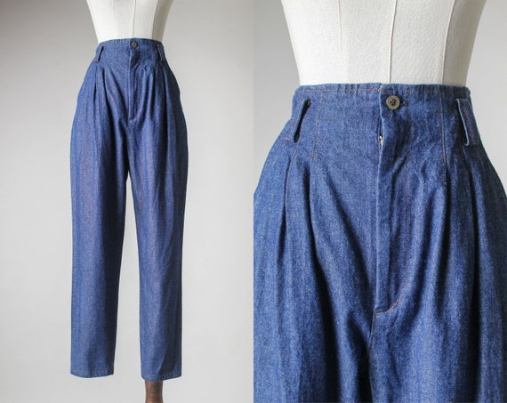 Indigo Pleated Denim Pants / 25 - Etsy