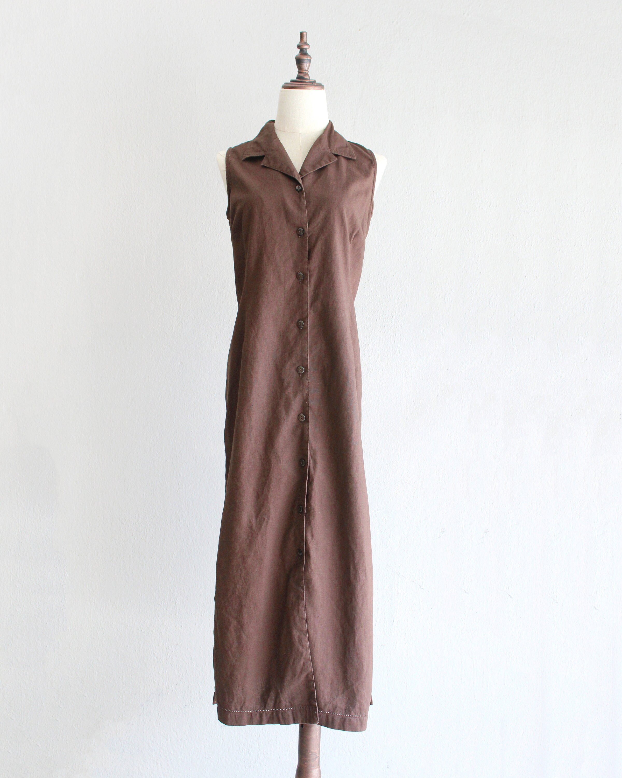 Chocolate linen dress / brown sleeveless button down dress / s | Etsy
