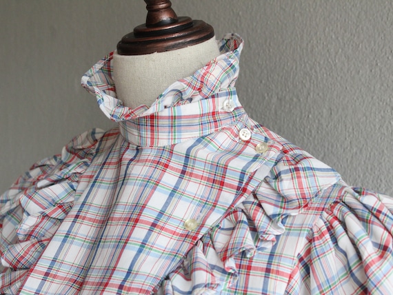 70s plaid prairie blouse / s - image 5