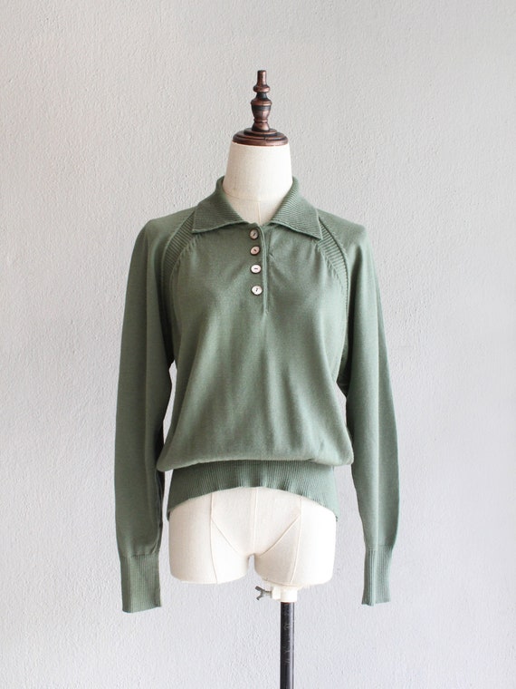 jade wool knit polo / m