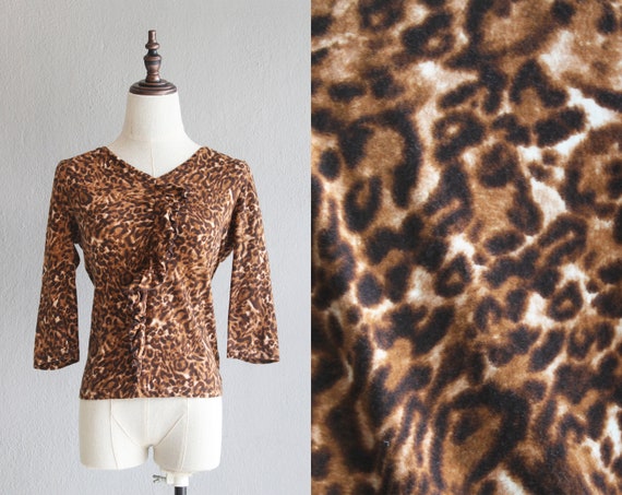 Y2K leopard print ruffle blouse / s