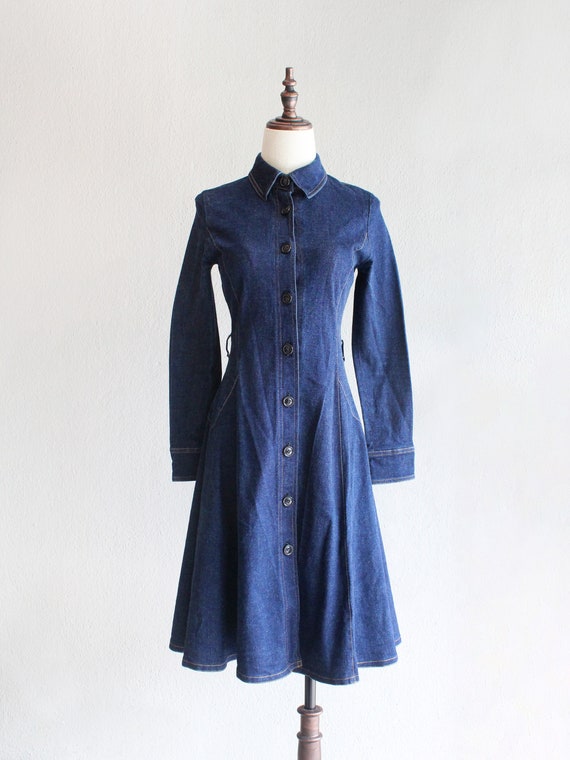 western denim flare dress / xs s - image 2