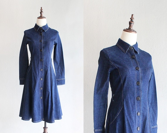 western denim flare dress / xs s - image 1