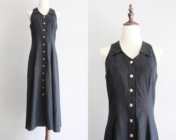 noir linen market dress / s m