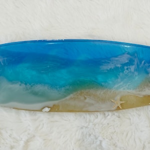 Resin Beach Surfboard with sea shells and sand