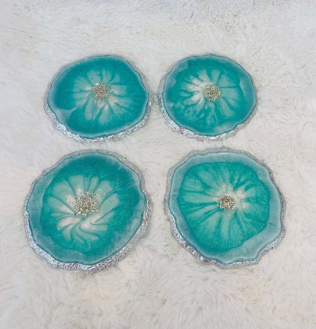 Set of 4 Resin Geode Coasters With Stand. Handmade Etsy