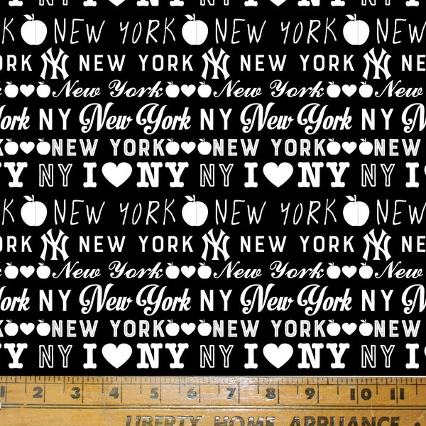 New York Fabric Print in Black.  Textile Print / Cotton Fabric.  Printed in the USA by Think Turner. *NEW!!*