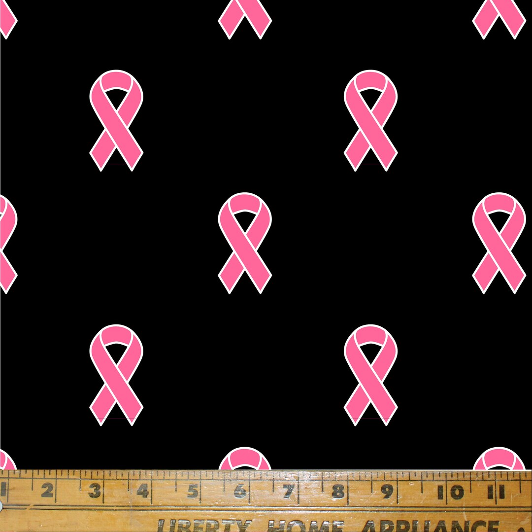 Pink Ribbon Fabric Print in Black. Textile Print / Cotton Fabric / Breast Cancer Awareness