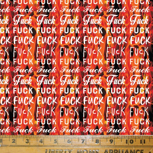 FUCK 2 Fabric Print in Realistic Flames.  Textile Print / Cotton Fabric / Punk / Profanity fabric / Anti-Virus Fabric.  Printed in USA