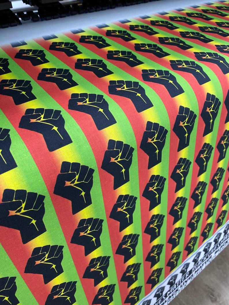 BLM Fist Fabric Print in Rasta colors Printed in the USA by Think Turner *NEW!* Textile Print Cotton Fabric Rebel Black Lives Matter