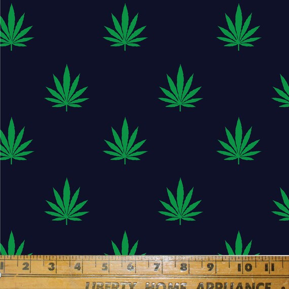 Cannabis Fabric in Navy. Textile Print / Cotton Fabric / Weed Etsy