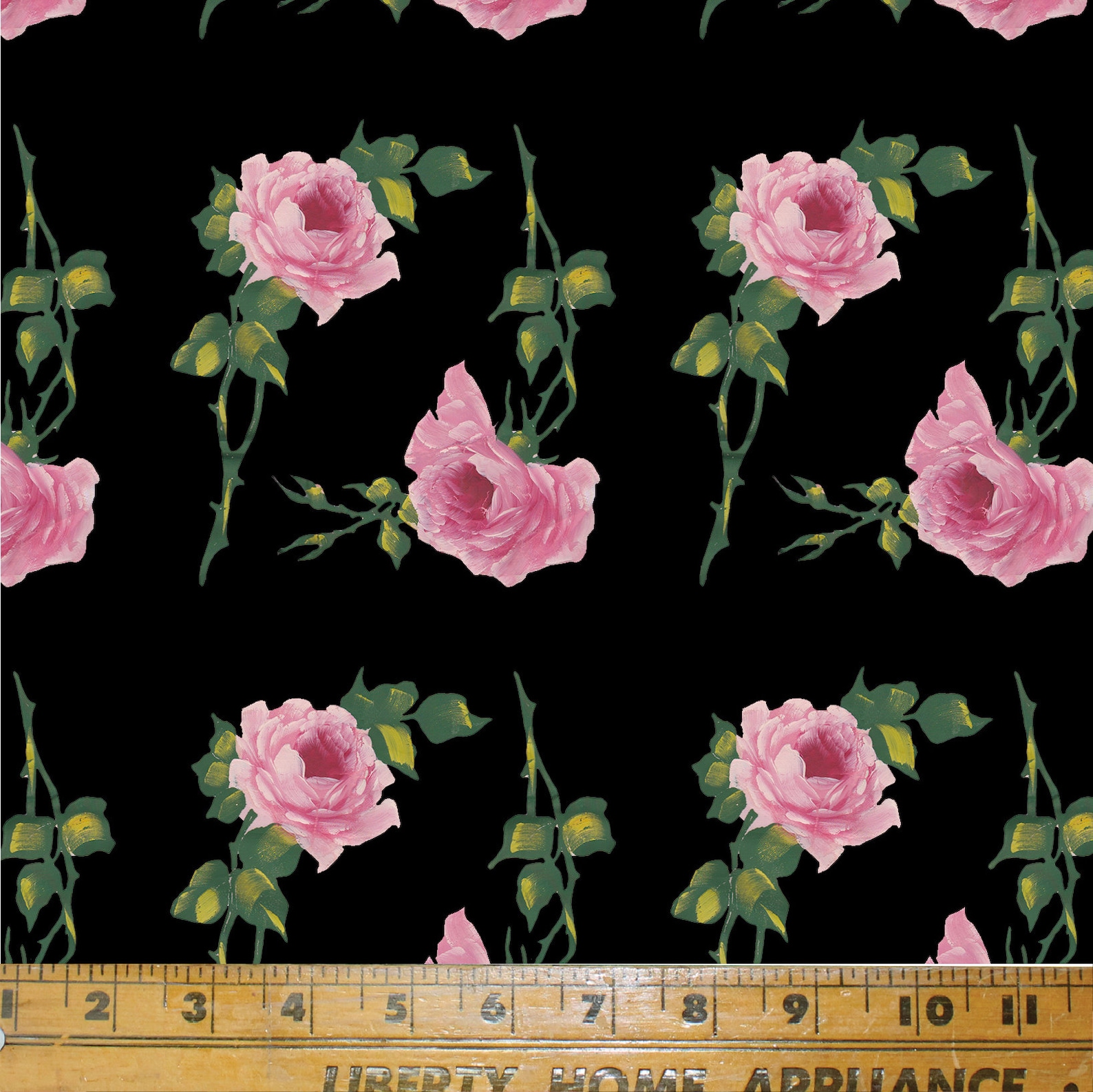 Roses 2 Fabric Print in Black/Pink. Cotton Fabric / Flower Etsy