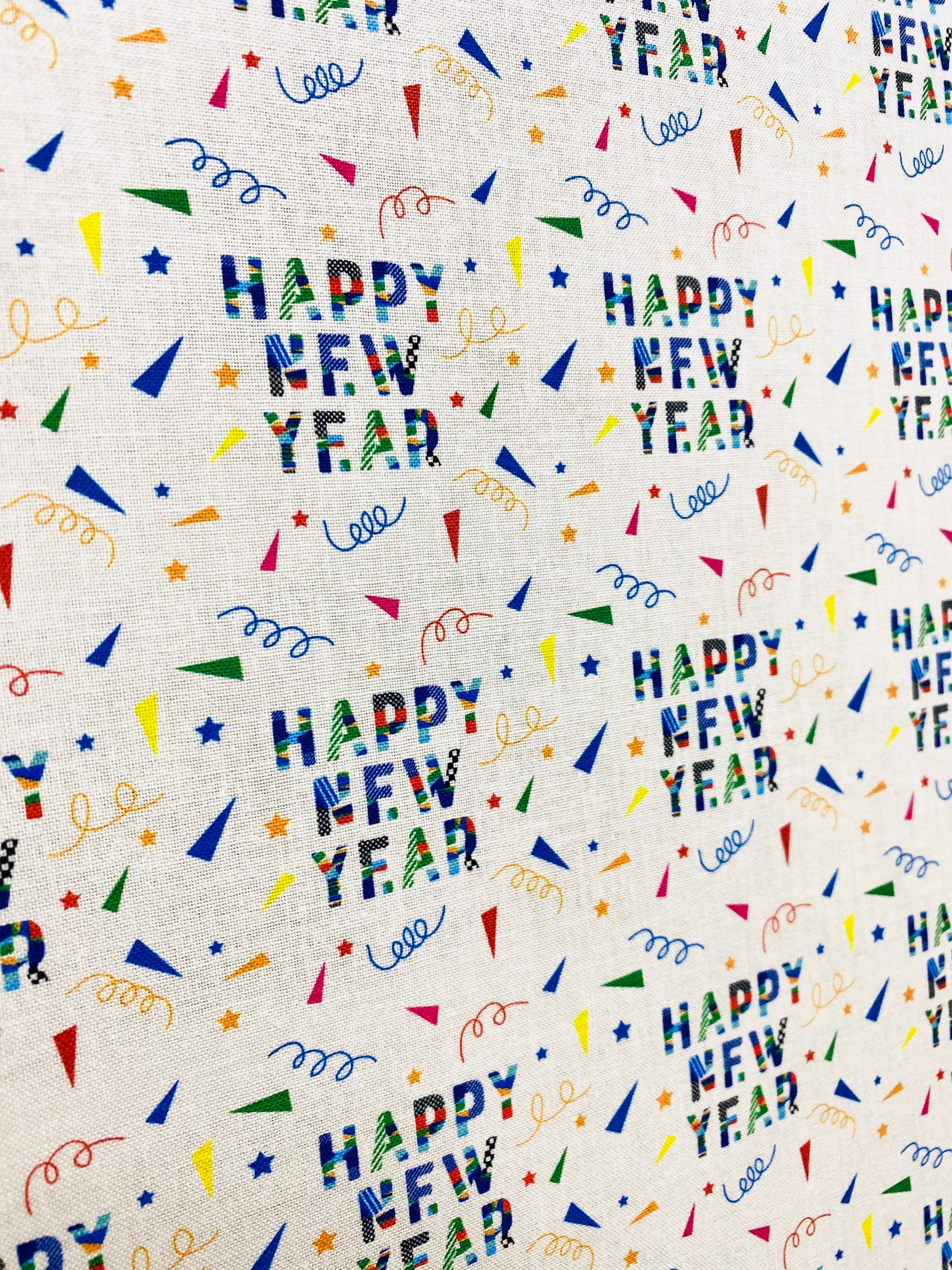Happy New Year Fabric Print in White. Textile Print / Facemask Etsy