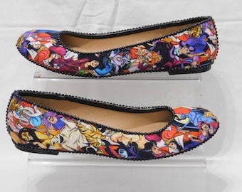 Ladies custom disney villains inspired flat dolly ballerina shoes choose your size