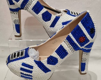 Ladies custom R2D2 shoes full crystal high heels choose your size