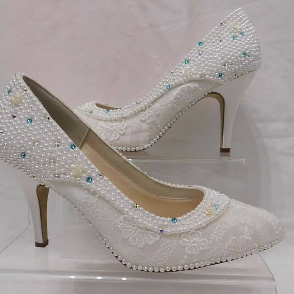Swarovski crystal & lace wedding heels Sz 5