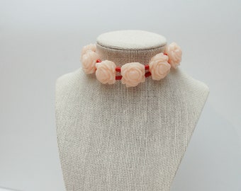 Peach and Red Handmade Vintage Floral Choker, Nepali Choker, Handmade Choker Necklace, Choker Necklace, Gift for her, Gift for him