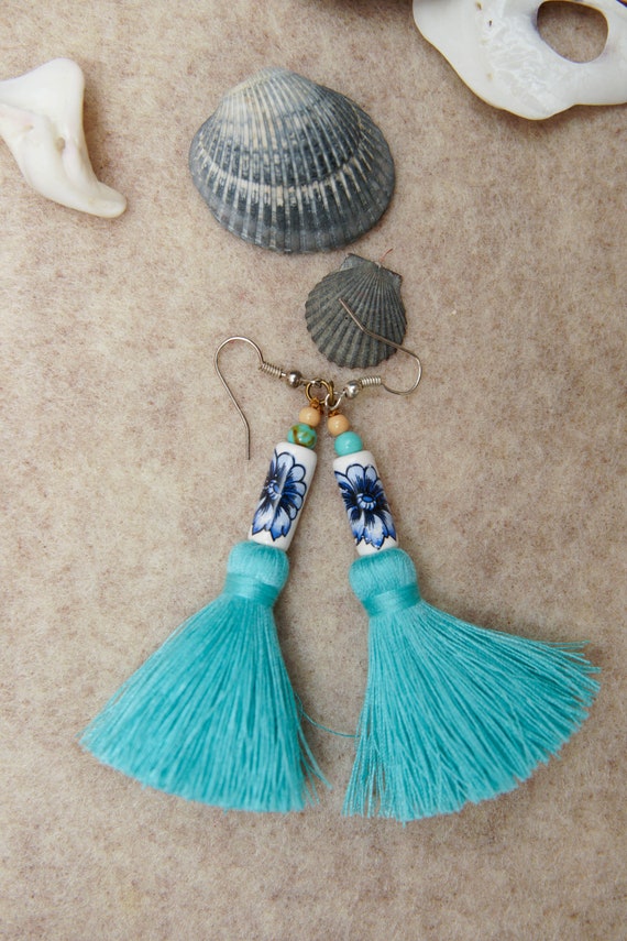 Light Lush Handmade Cotton Tassel Earrings With Lamp worked Glass
