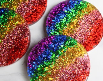 Set of Two Rainbow Glitter Coasters