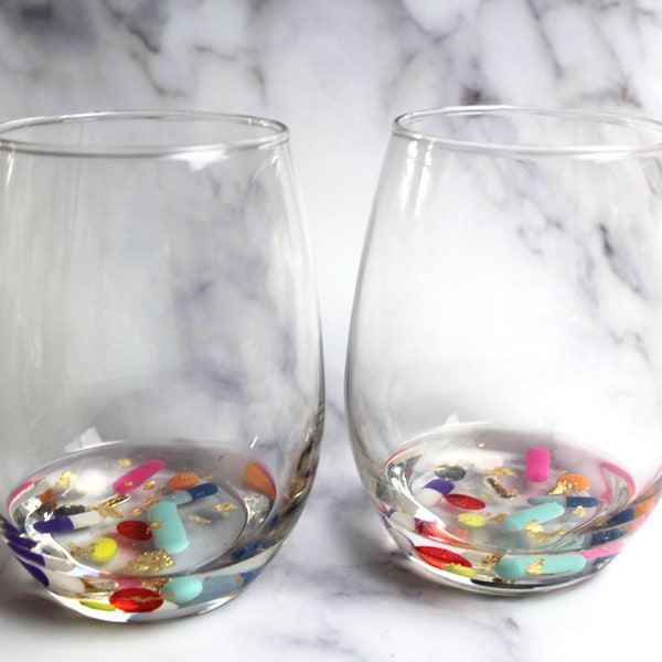 Stemless Pill Wine Glasses Set of Two