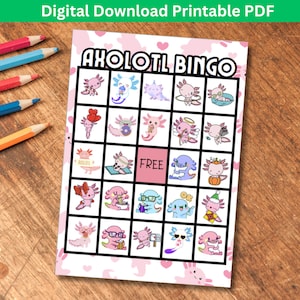 Axolotl Bingo Printable, Instant Download, Parties, 2024 Girl Scout Mascot Theme