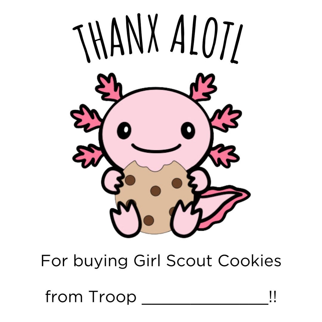 Thanx Alotl Girl Scout Cookie 2024 Mascot Thank You Cards Etsy