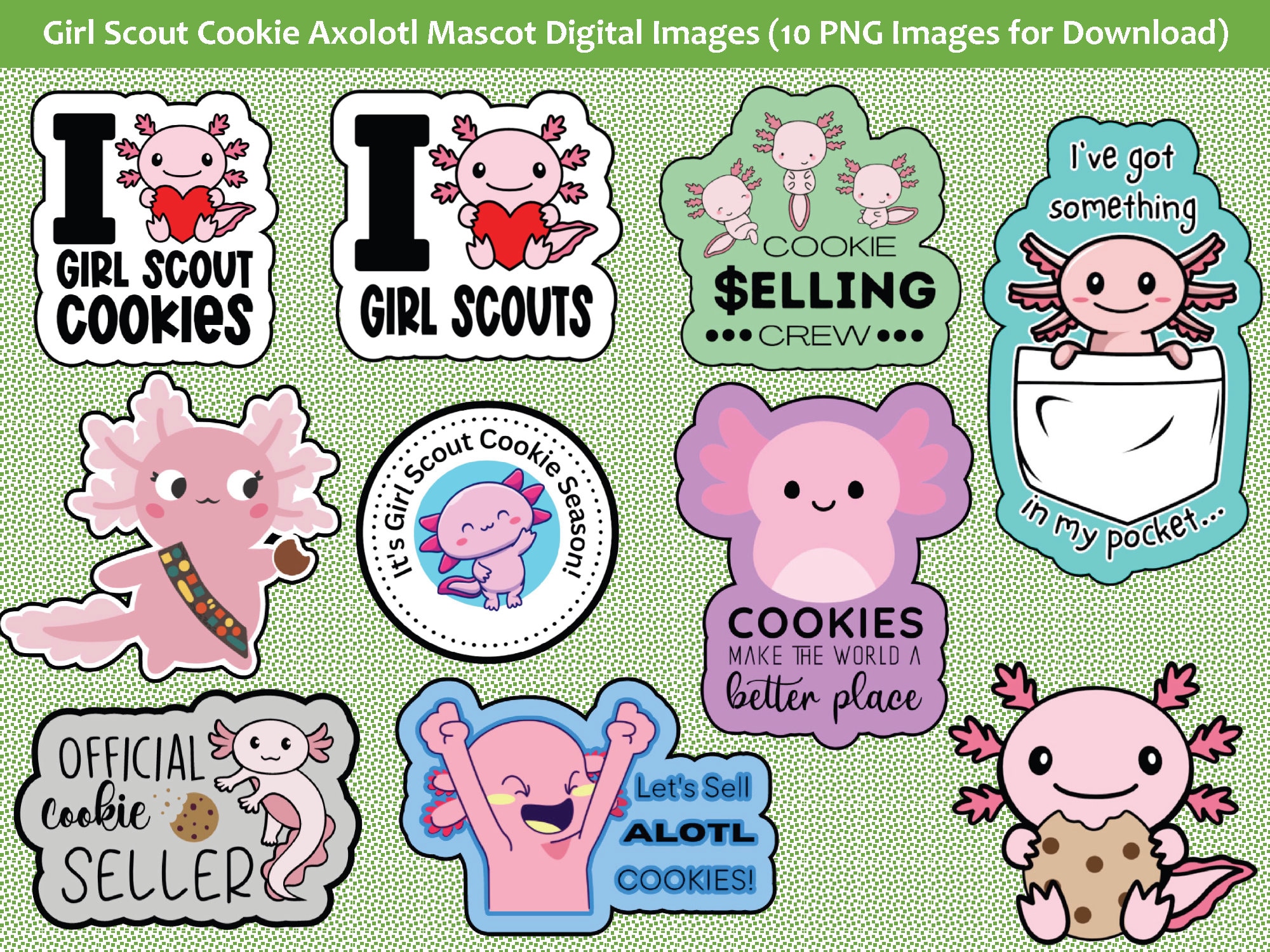 Girl Scout Cookie Axolotl 2023 Mascot Digital PNG Image File Etsy Canada