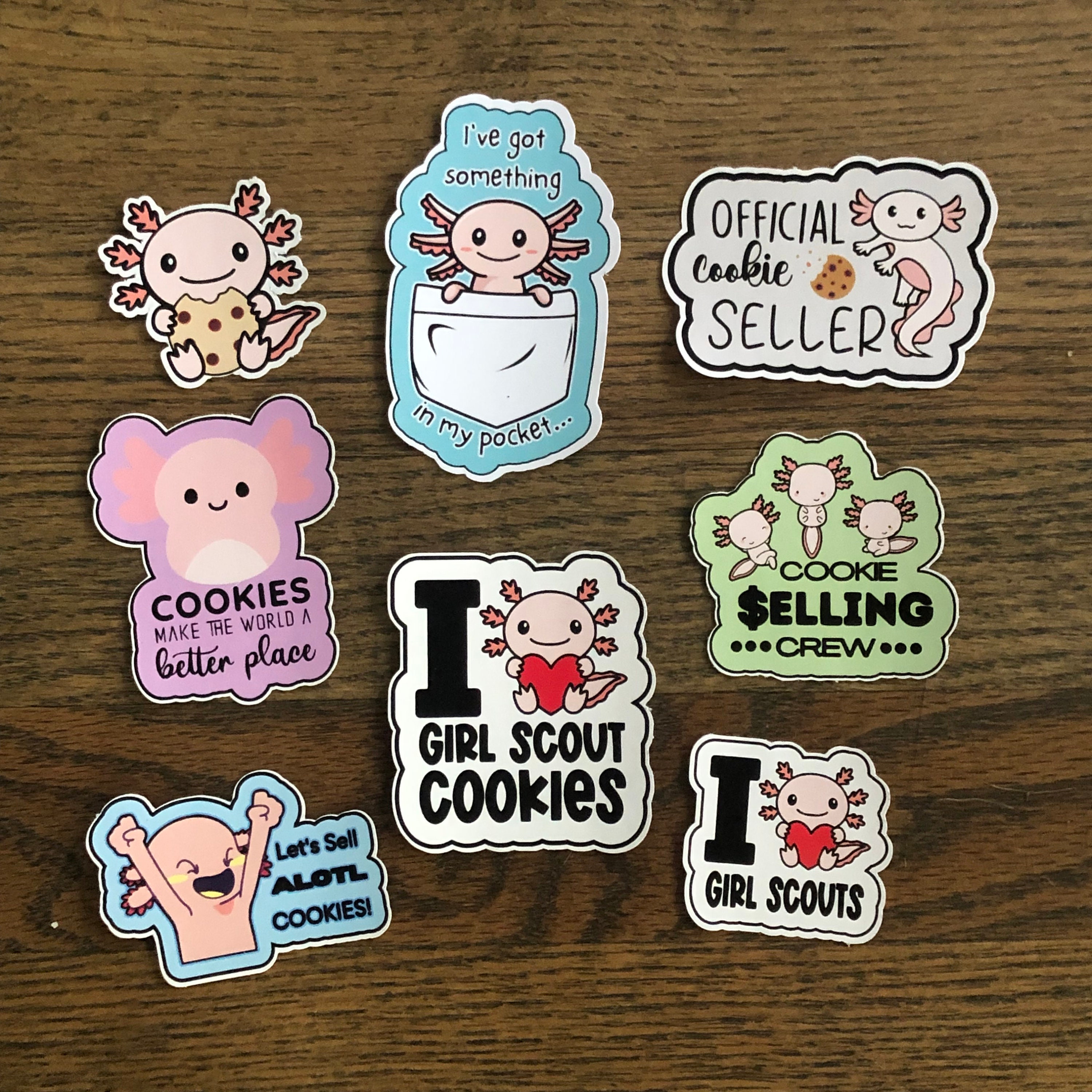 Girl Scout Cookie Axolotl 2024 Mascot Individual Cut Stickers Etsy Canada