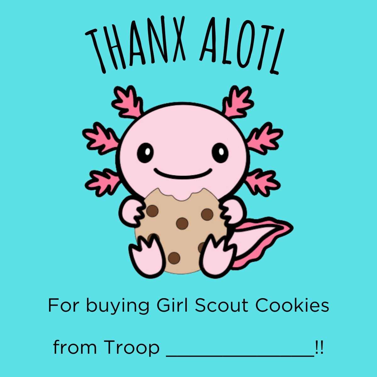 Thanx Alotl Girl Scout Cookie 2024 Mascot Thank You Cards Etsy