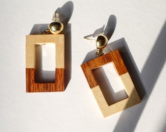 Rectangular Hoop | Wood Earring, Bold Earring, Statement Earring, Wooden Earring, Korean Earring