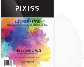 Alcohol Ink Paper 25 Sheets - Pixiss Heavy Weight Ink & Watercolor Paper 5x7 Inches (127x178mm), 300gsm, Extra Smooth, for Watercolor and...