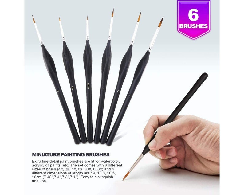 Small Paint Miniature Brushes Fine Tip 6pc 000 Paintbrushes Etsy