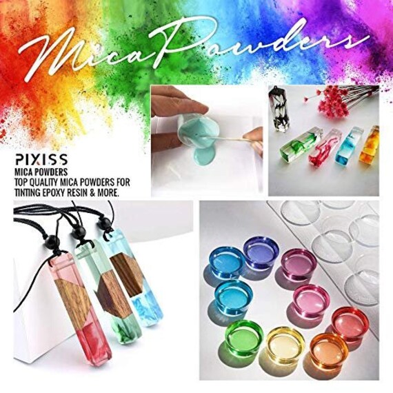 Pixiss Epoxy Resin Dye, Mica Powder, 30 Powdered Pigments Set, Soap Dye, Hand Soap Making Supplies, Eyeshadow and Lips Makeup Dye, Slime Pigment